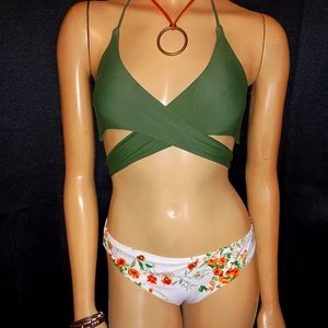 Romwe Brand Bikini Wrap Around Bandage Style Top Paired Mix Matched Bottom